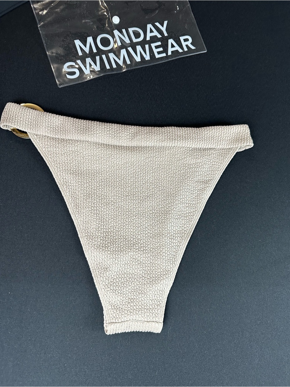 Monday Swimwear Crinkle Tan Bikini Top M Bottom L Ring Detail - Picture 4 of 13